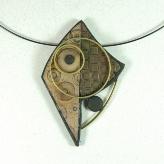 Jan Geisen handmade polymer clay, mixed media pendant necklace