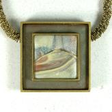 Jan Geisen handmade polymer clay jewelry - framed wearable abstract necklace
