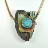 Jan Geisen handmade polymer clay jewelry - Egyptian collage pendant necklace
