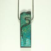 Jan Geisen handmade polymer clay jewelry - heron collage pendant necklace